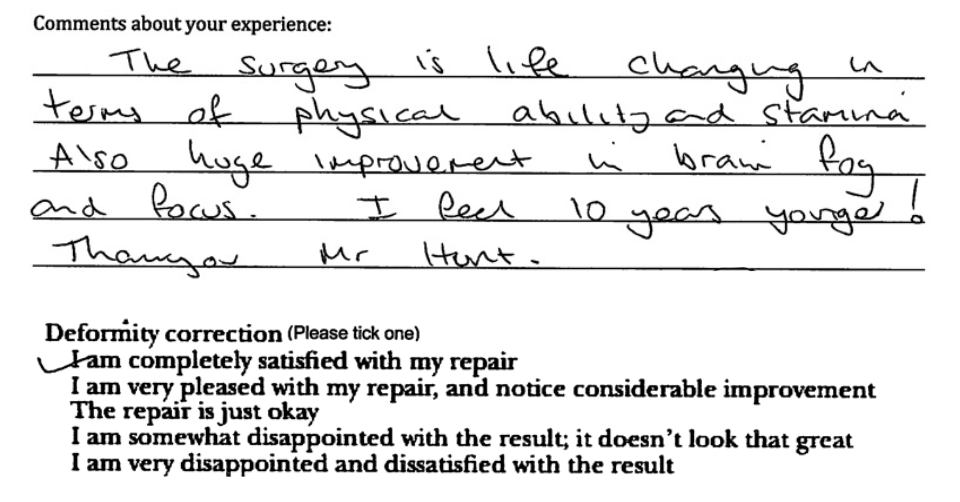 Testimonial following corrective surgery for pectus excavatum