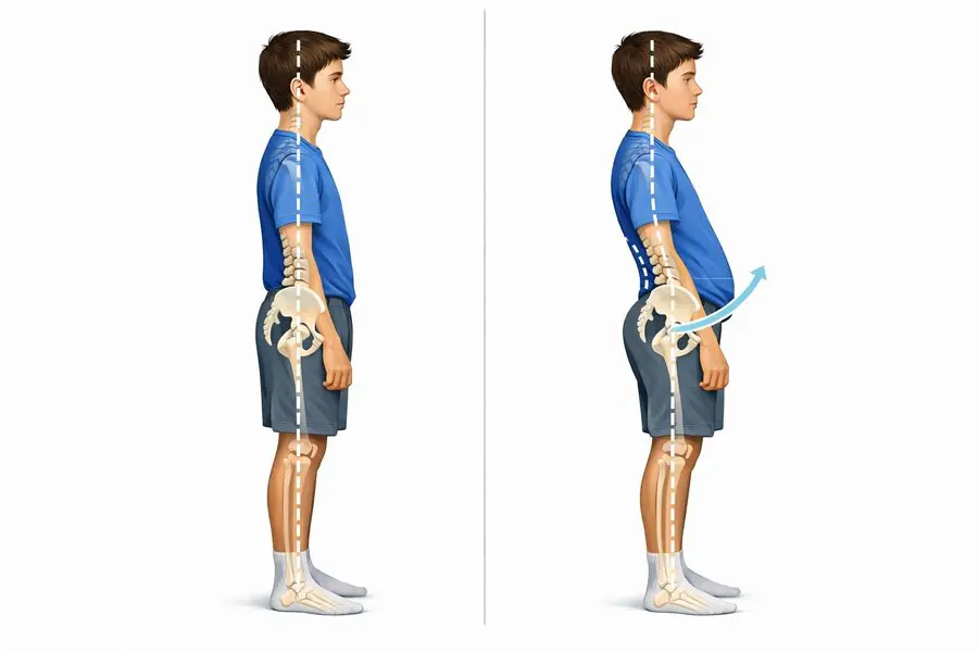 Diagram showing anterior pelvic tilt — normal versus tilted